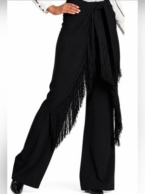 CINQ À SEPT Audrina Black High-waist Fringed Wide-leg Pants Size 0